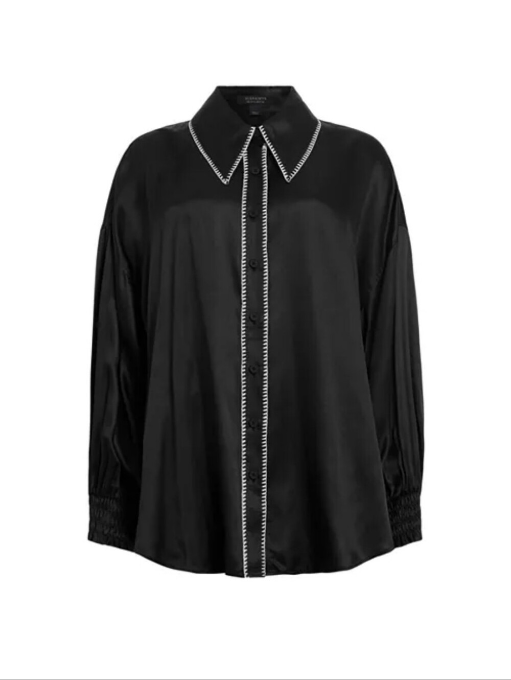 AllSaints Charli Stitch Black Silk Blend Blouse US 4 Oversized Fit